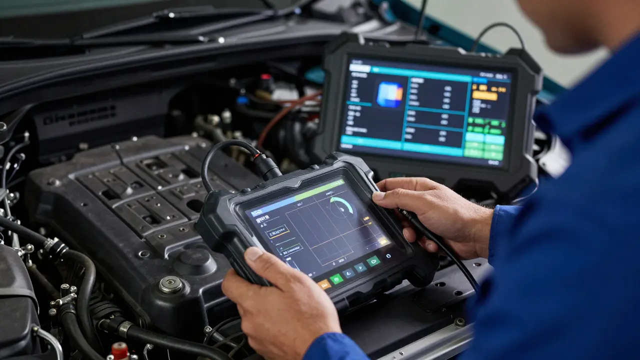 Detail elektronické diagnostiky u elektromobilu Škoda Enyaq.