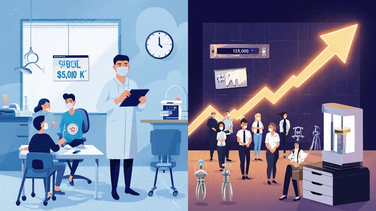 Dva zubaři: jeden ve veřejné péči, druhý ve vlastní praxi s vyšším příjmem.