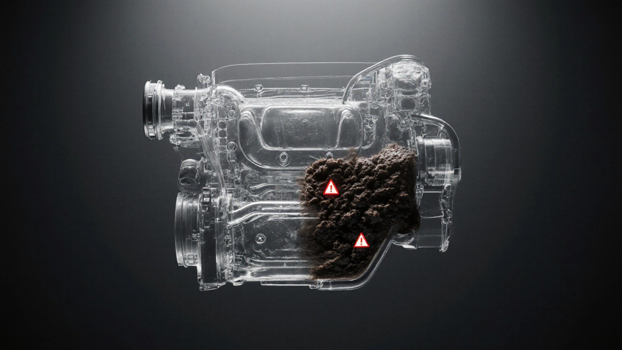 Porovnání čistého a ucpaného palivového filtru v průhledném systému.