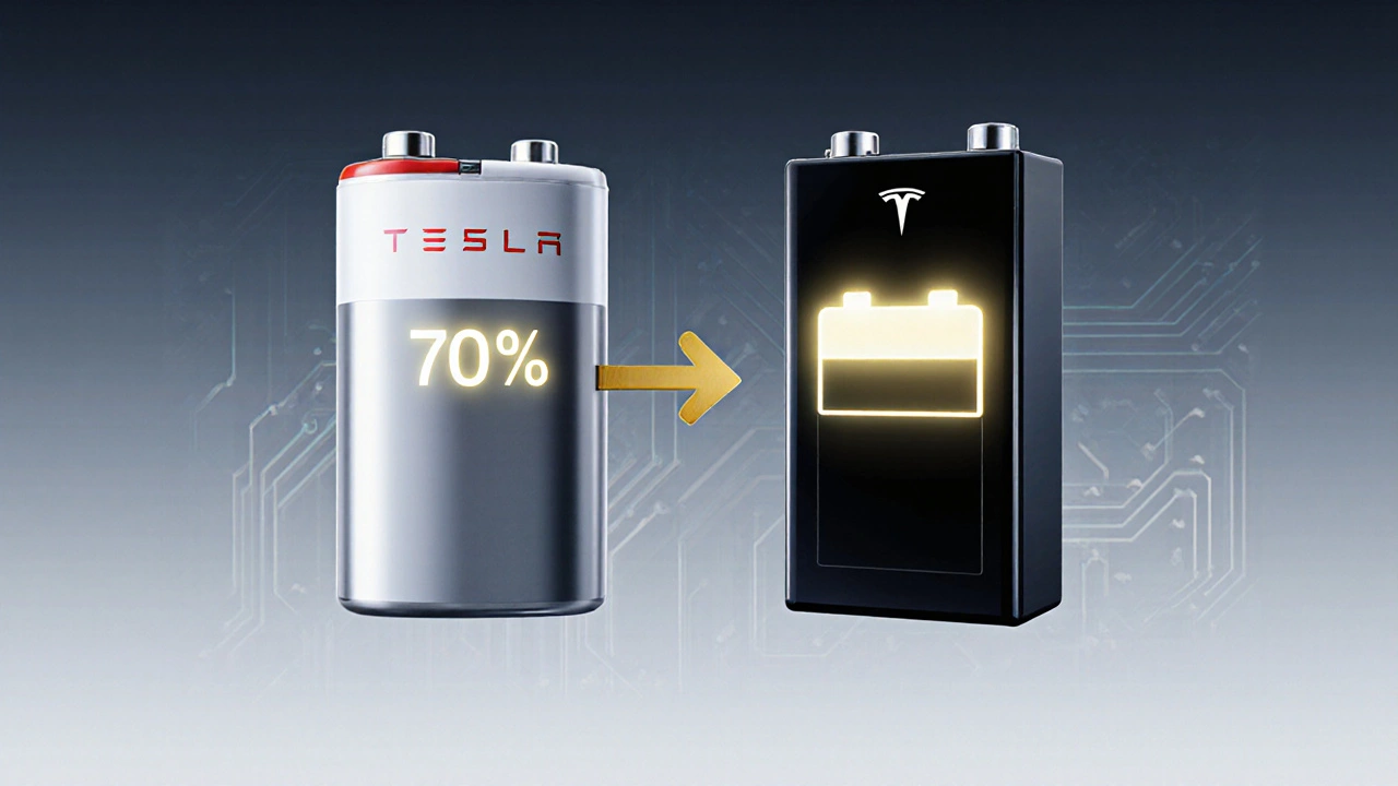 Porovnání staré a nové baterie Tesla s ikonami kapacity.