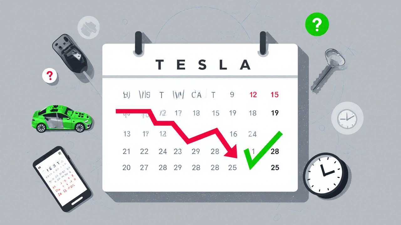 Graf ukazující pokles ceny Tesla Model 3 během 17 dní s vyznačeným nejlepším okamžikem pro nákup.