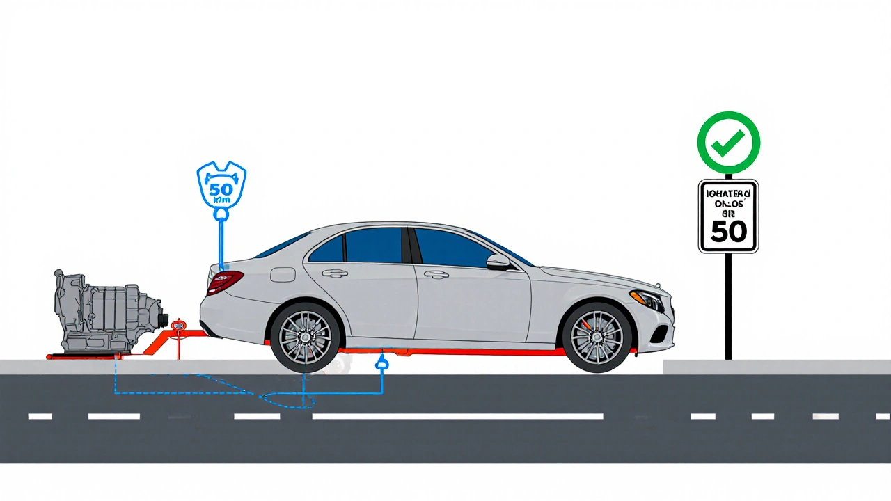 Technický náčrt správného odtahu Mercedesu s automatickou převodovkou v poloze N.
