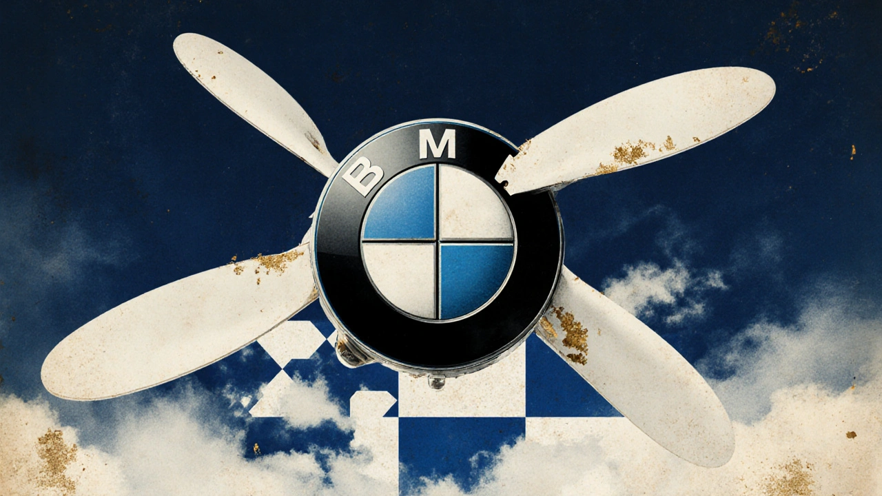 Původní logo BMW jako vrtule v nebi s prvky bavorské vlajky.