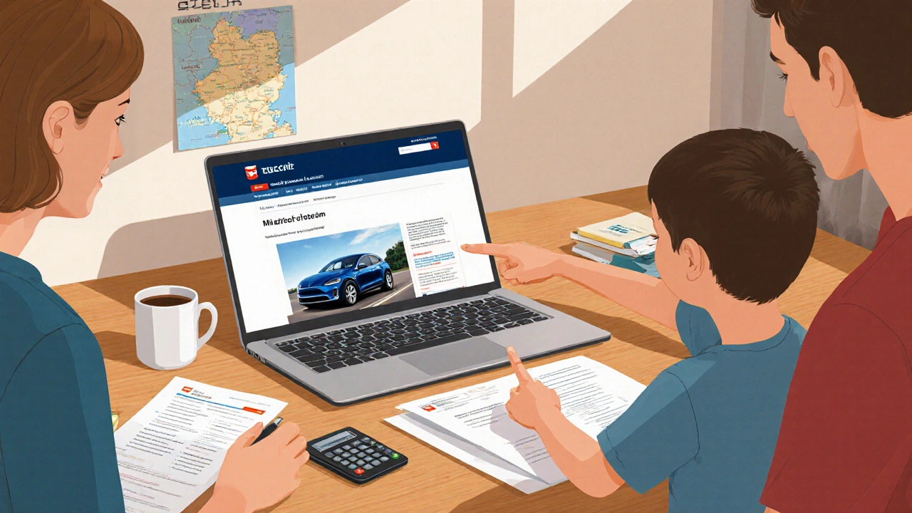 Česká rodina sleduje státní dotaci na elektromobil na počítači.