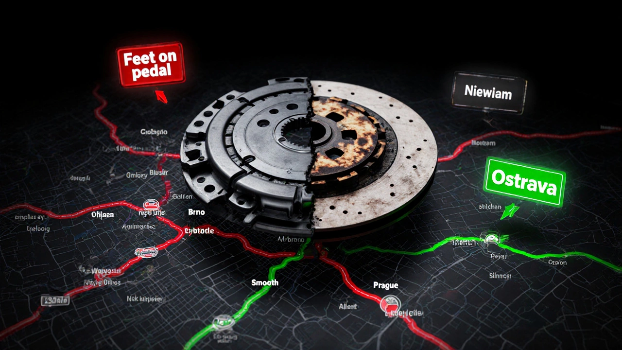 Porovnání poškozené a nové spojky nad mapou českých měst s ukazateli zátěže.