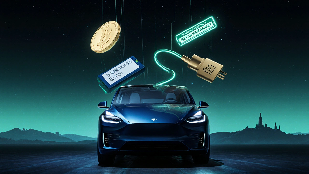 Tesla Model Y s ikonami úspor: dotace, záruka, zdarma nabíjení.