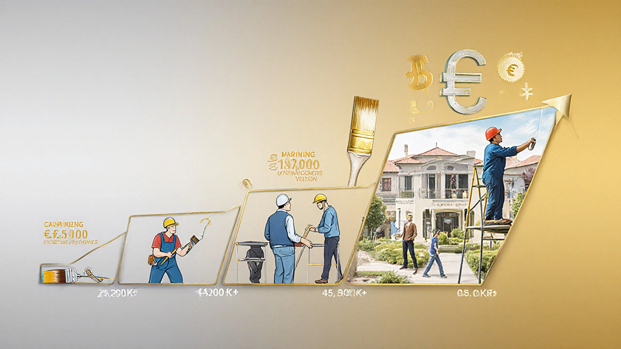 Tři fáze kariéry malíře: začátečník, odborník a podnikatel.