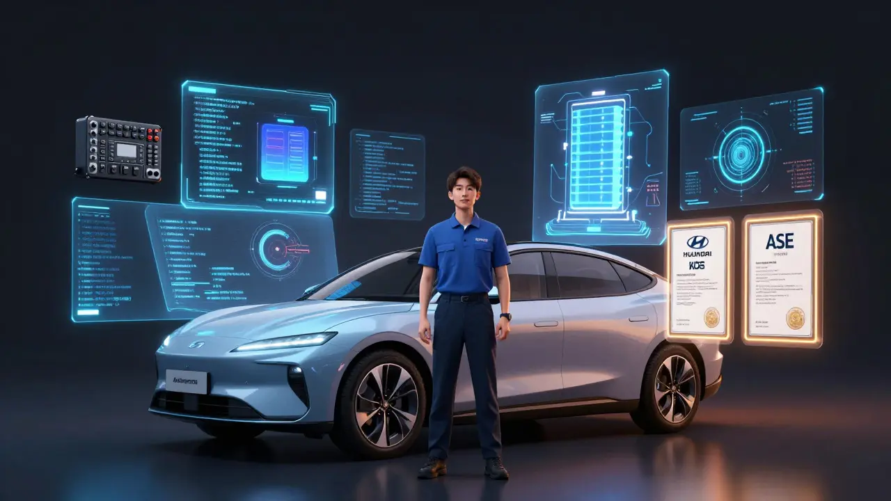 Technik s holografickými systémy auta symbolizujícími elektroniku a software.