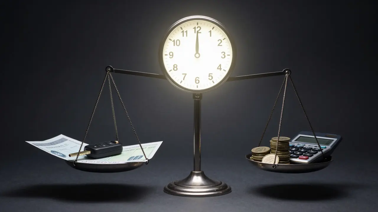 Váha ukazující zisk nebo ztrátu z prodeje odpisovaného auta s klíčem a fakturou.