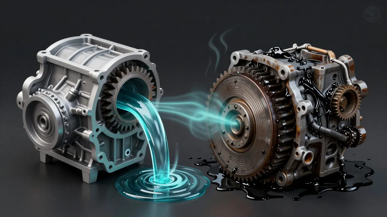 Porovnání čistého a znečištěného oleje v DSG převodovce.