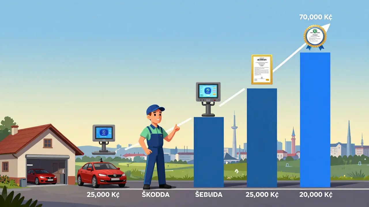 Career progression of a mechanic in Czechia from beginner to specialist with rising earnings.