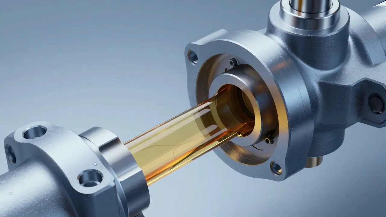 Detailní průřez hydraulických ventilů s olejovými proudy v Hyundai motoru.