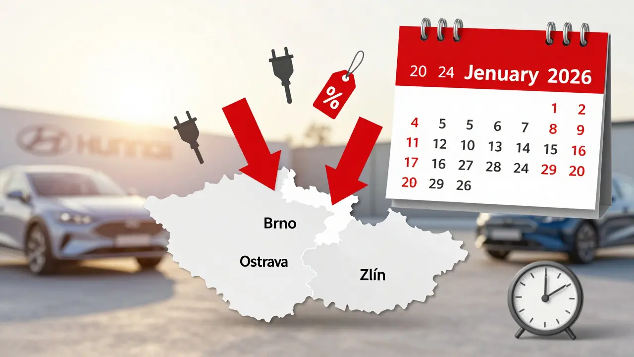 Kalendář s vyznačenými lednem a únorom, slevy na auta a místa v Česku.