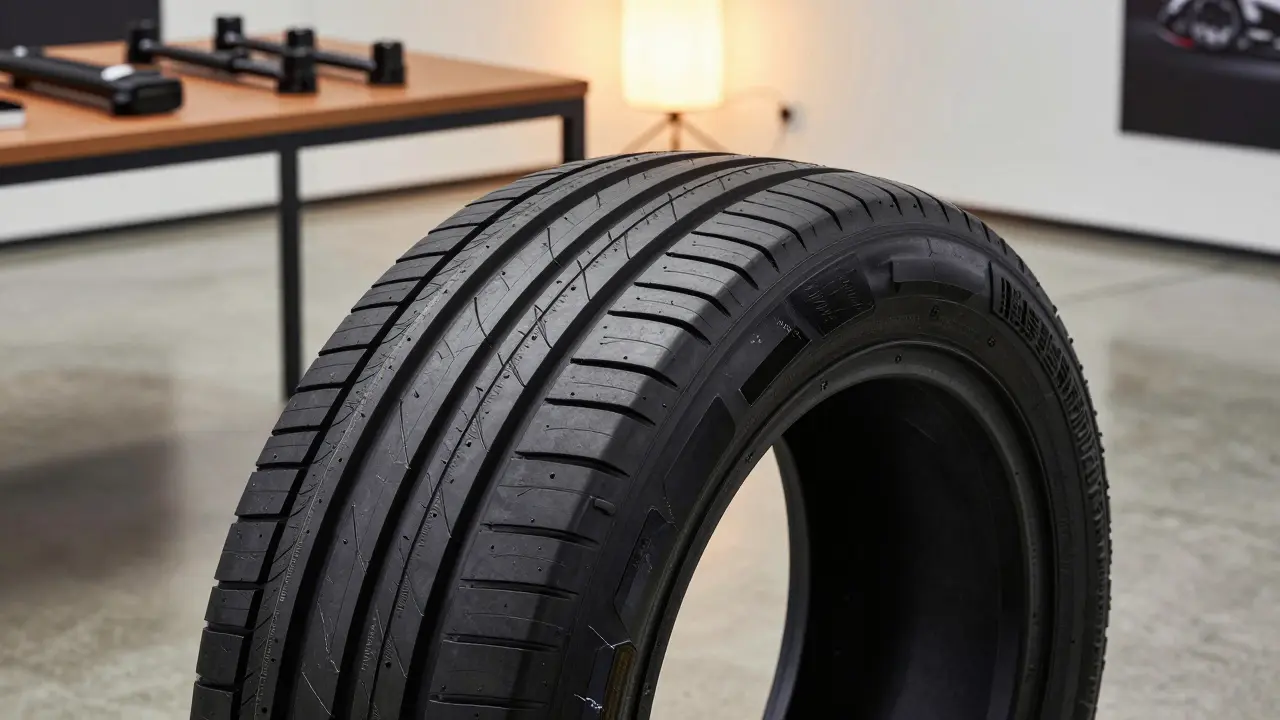 Detail závodních pneumatik pro hyperauto v osvětlení