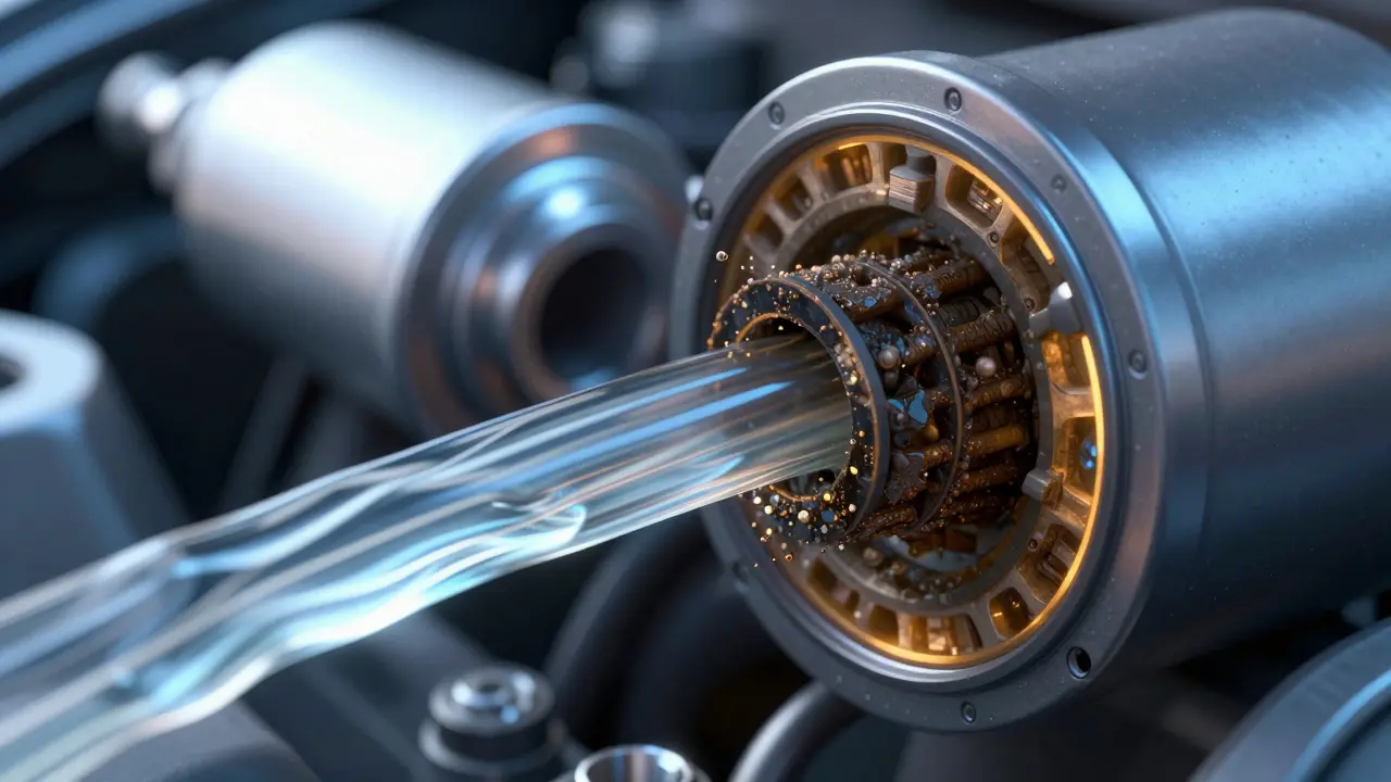 Konceptuální pohled na ucpaný palivový filtr a nečistoty