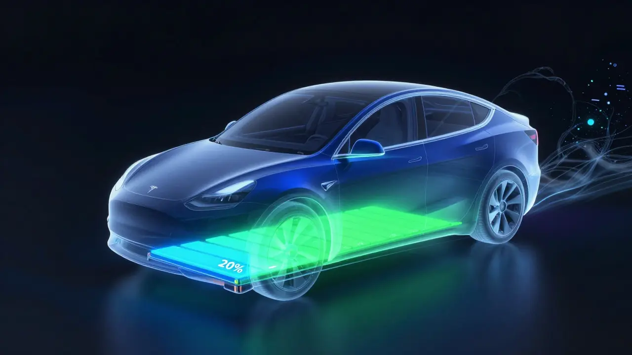 Konceptuální znázornění optimalizovaného stavu nabití baterie elektromobilu.