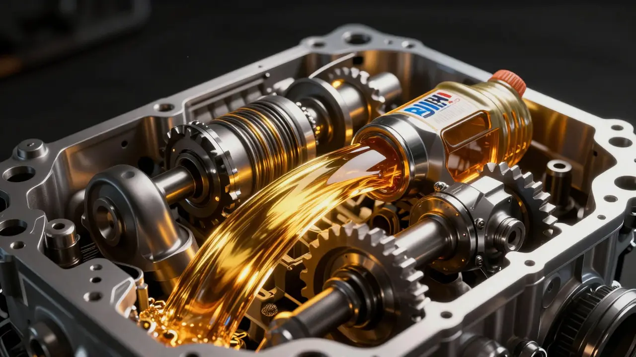 Konceptuální zobrazení zlatého motorového oleje proudícího v motoru BMW