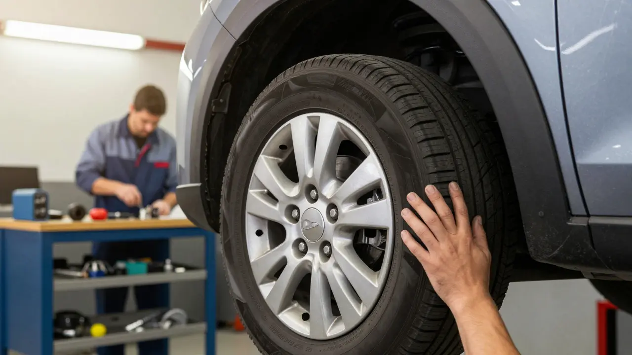 Kontrola stavu pneumatiky u ojetého vozu Hyundai i10 v servisu.