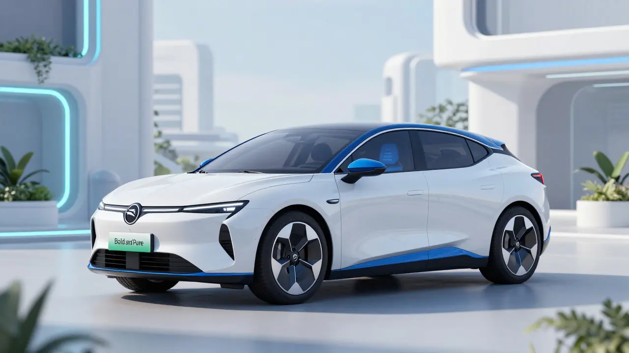 Moderní elektrický vůz Opel v minimalistickém a futuristickém městském prostředí.