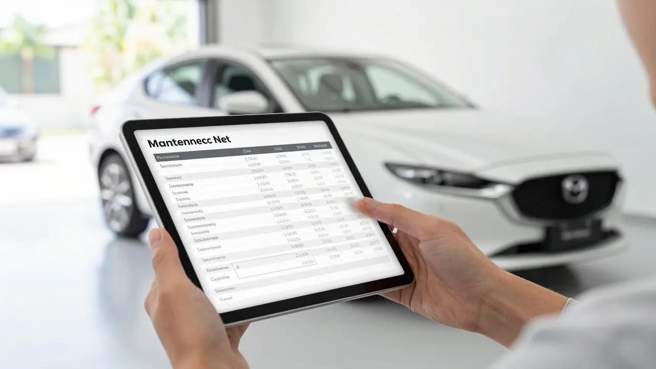 Plánování servisních intervalů a nákladů na auto v garáži.