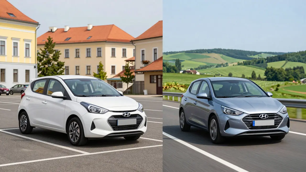 Srovnání městského provozu s Hyundai i10 a dálniční jízdy s Hyundai i20.